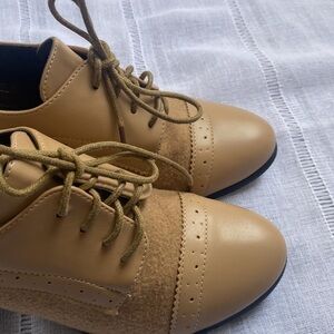Boston Design Studio tan Oxford heels.